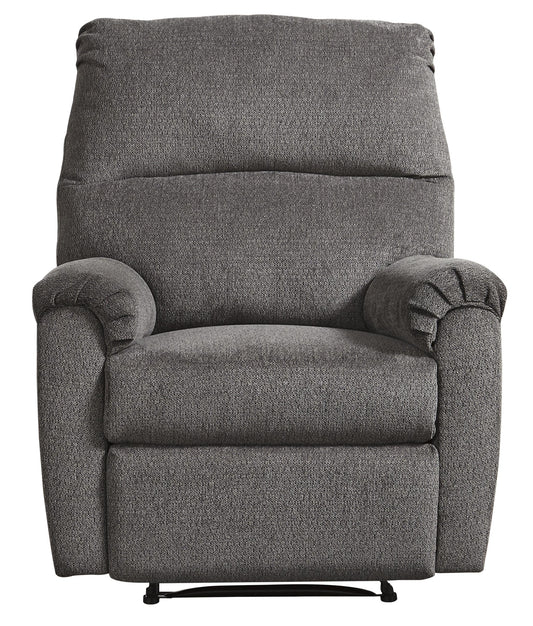 Fabric upholstered zero-wall recliner with pillow-top arms, gray, Benzara