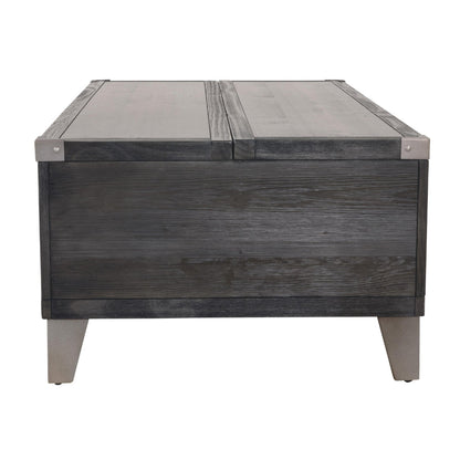 Wooden Lift Top Cocktail Table with 2 Drawers and Metal Accents in Gray