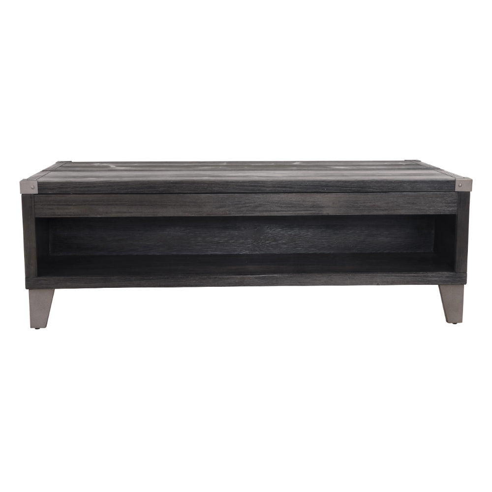 Wooden Lift Top Cocktail Table with 2 Drawers and Metal Accents in Gray