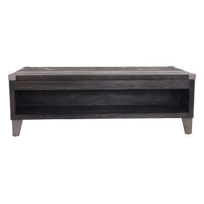 Wooden Lift Top Cocktail Table with 2 Drawers and Metal Accents in Gray