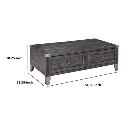 Wooden Lift Top Cocktail Table with 2 Drawers and Metal Accents in Gray