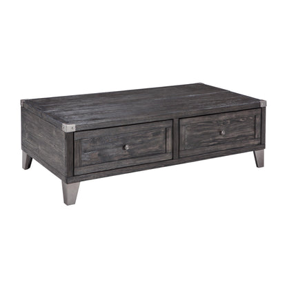 Wooden Lift Top Cocktail Table with 2 Drawers and Metal Accents in Gray