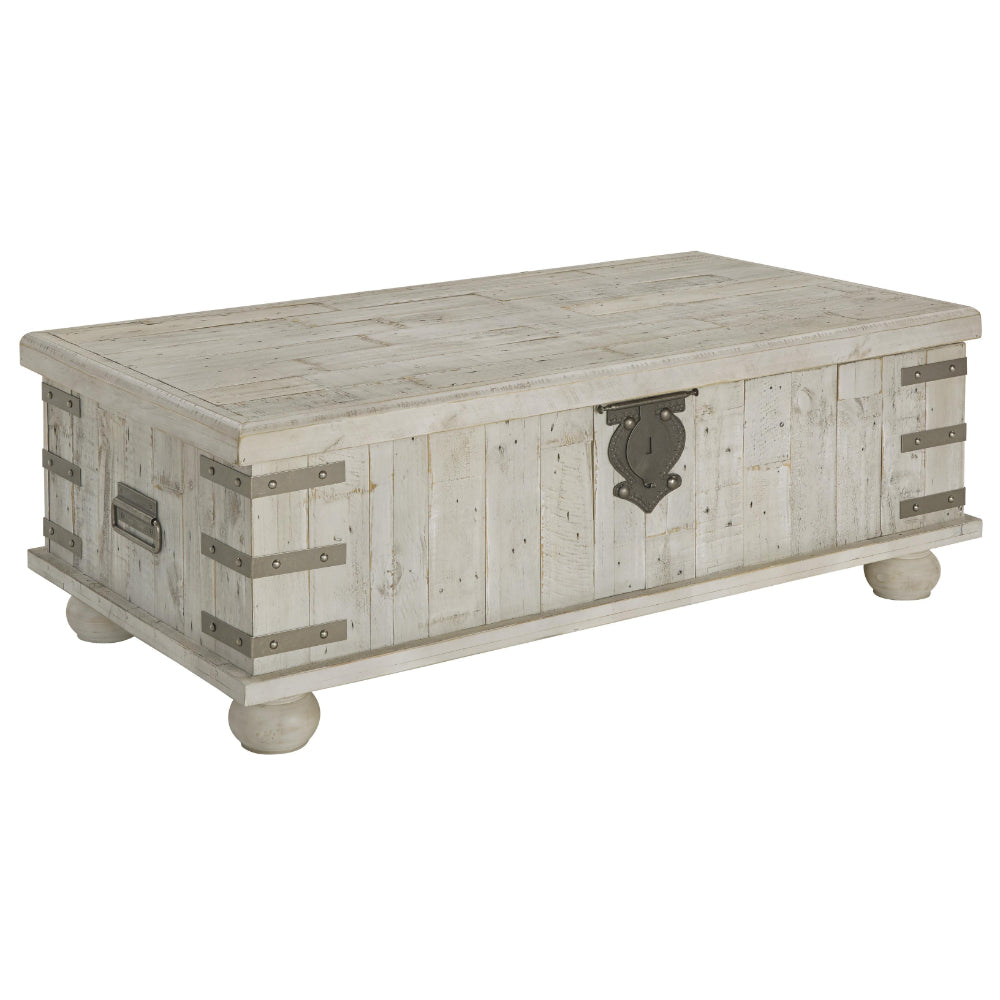 Wooden Lift Top Cocktail Table with Metal Handles and Bun Feet in White