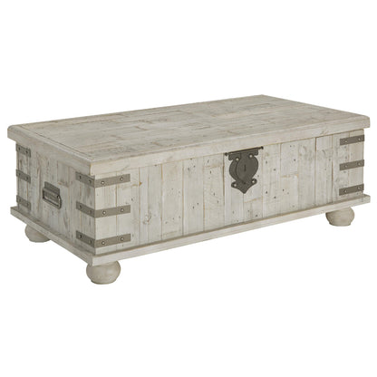 Wooden Lift Top Cocktail Table with Metal Handles and Bun Feet in White