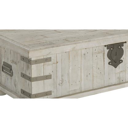 Wooden Lift Top Cocktail Table with Metal Handles and Bun Feet in White