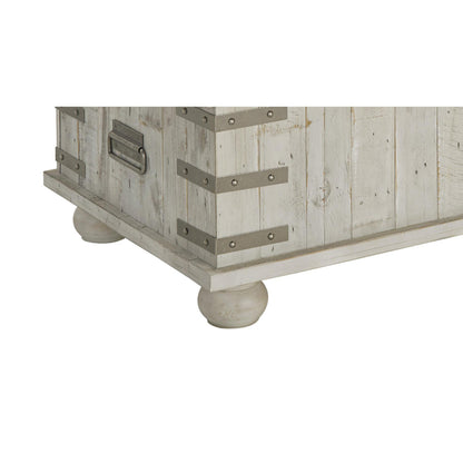Wooden Lift Top Cocktail Table with Metal Handles and Bun Feet in White