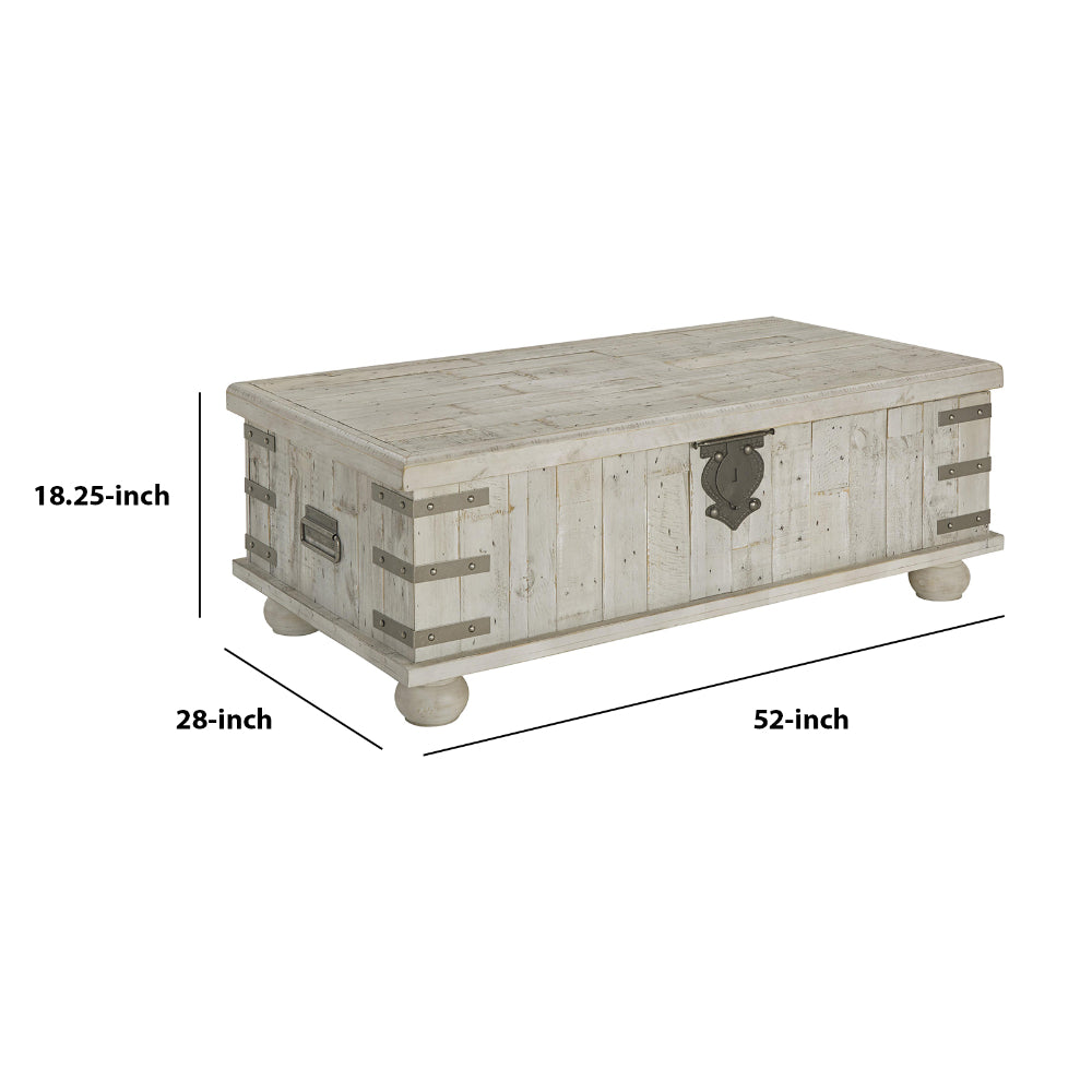 Wooden Lift Top Cocktail Table with Metal Handles and Bun Feet in White