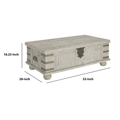 Wooden Lift Top Cocktail Table with Metal Handles and Bun Feet in White