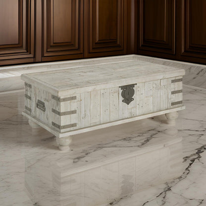 Wooden Lift Top Cocktail Table with Metal Handles and Bun Feet in White