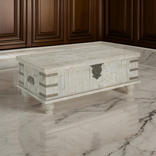 Wooden Lift Top Cocktail Table with Metal Handles and Bun Feet in White