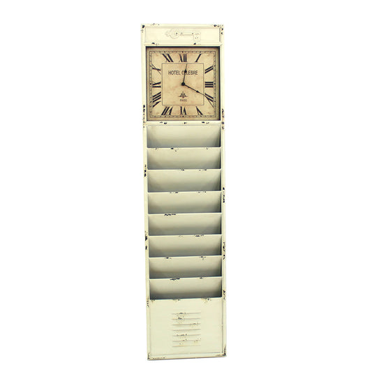 Antique Rustic Style Clock Design Wall Organizer with 6 Slots, White — Chic Home-Decor
