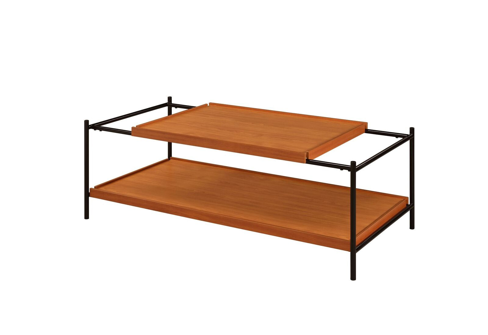 Rectangular Wooden Top Metal Frame Coffee Table, Oak Brown and Black — Chic Home-Decor