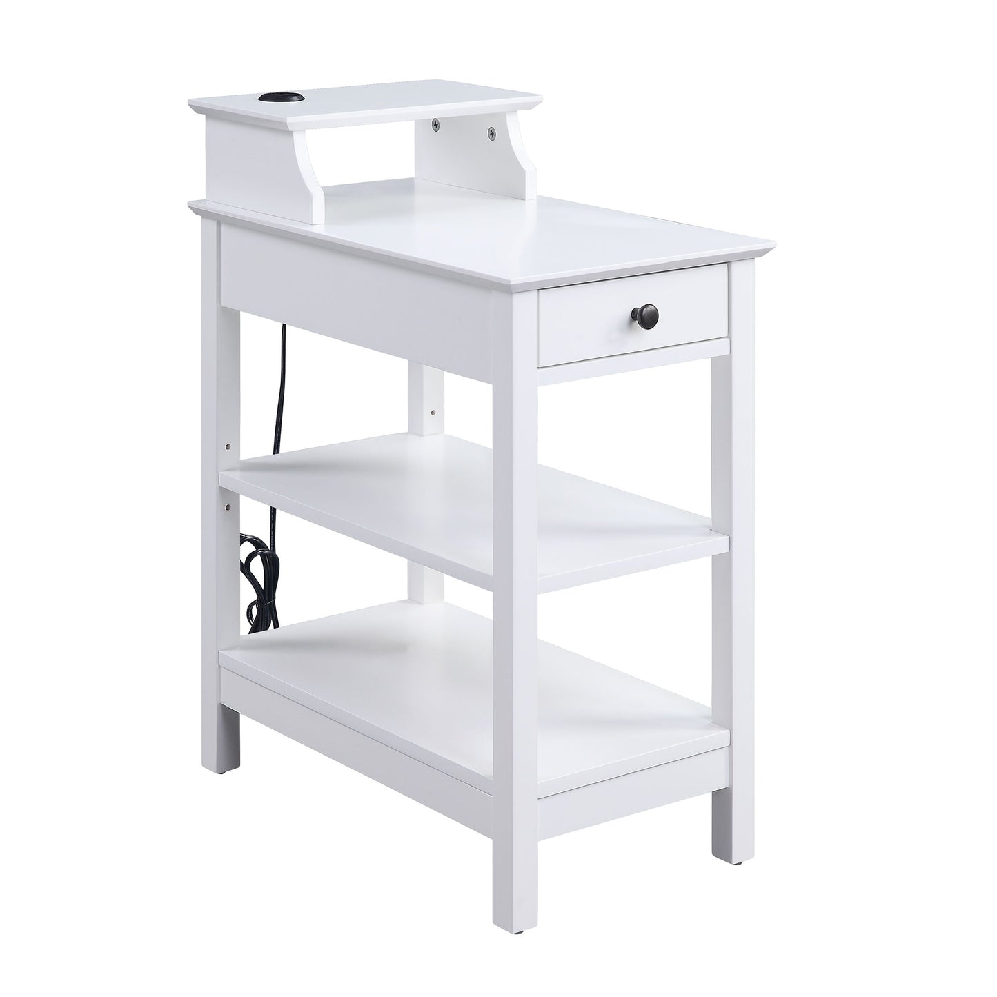 Wooden Frame Side Table with 3 Open Compartments and 1 Drawer, White — Chic Home-Decor