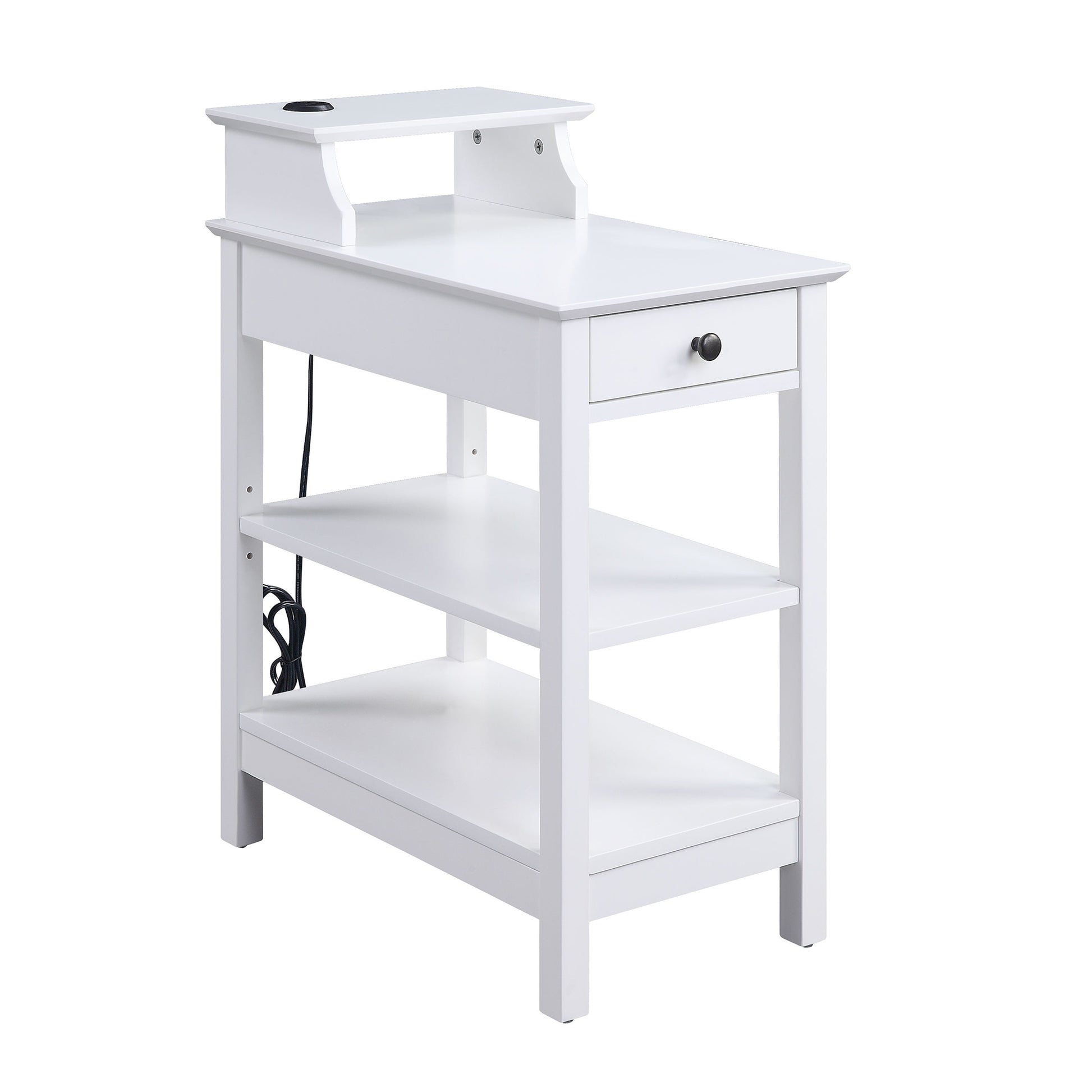 Wooden Frame Side Table with 3 Open Compartments and 1 Drawer, White — Chic Home-Decor
