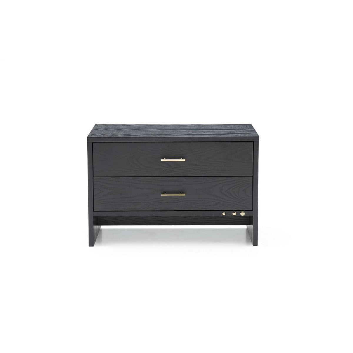 2-drawer wooden nightstand in gray with brass handles by Benzara