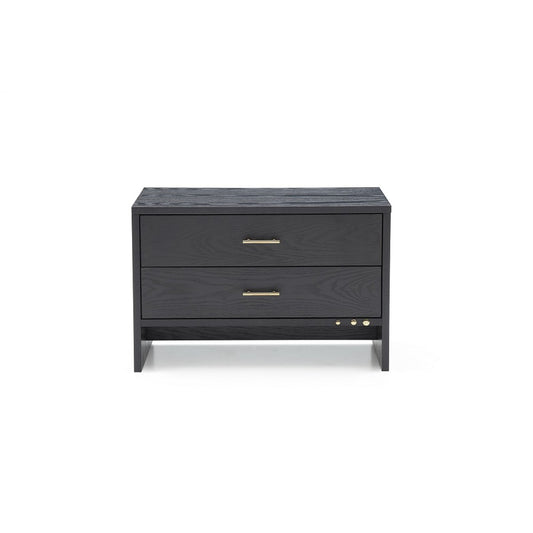 2-drawer wooden nightstand in gray with brass handles by Benzara