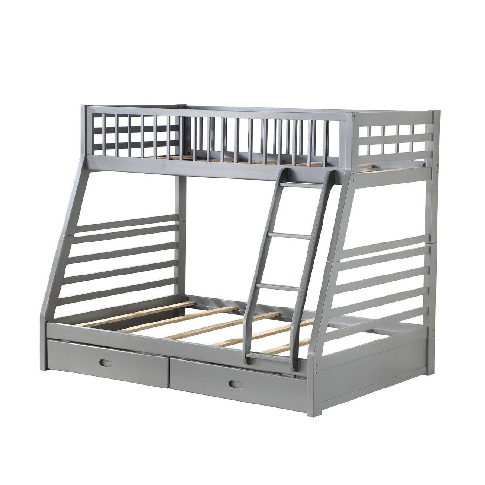 Transitional Twin Size Bunk Bed with Vertical Slats and Angled Ladder,Gray — Chic Home-Decor