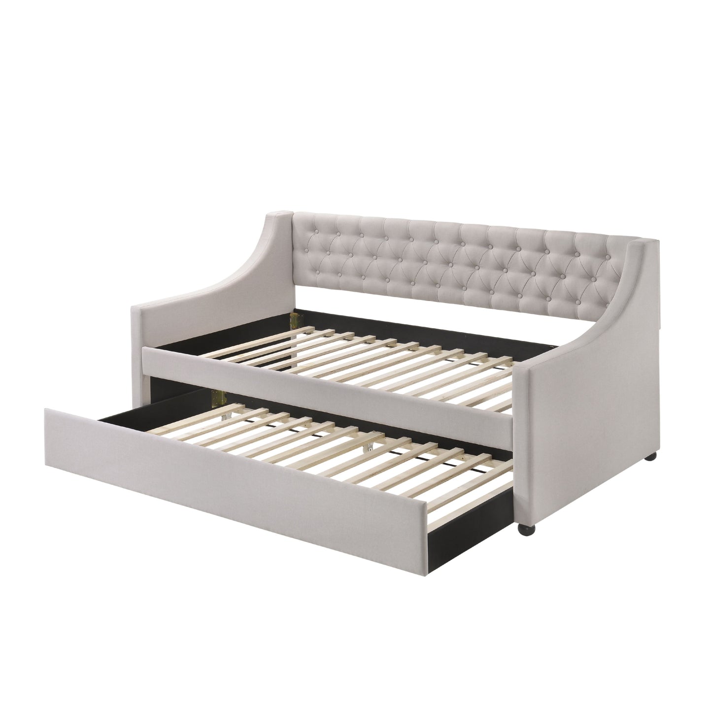 Fabric Twin Size Daybed with Button Tufted Back and Sloped Arms,Light Gray — Chic Home-Decor