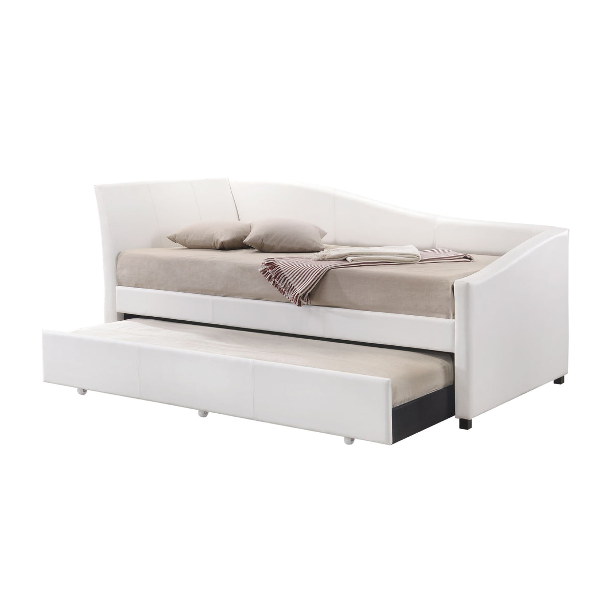 Leatherette Twin Size Daybed and Trundle with Sloped Back, White — Chic Home-Decor