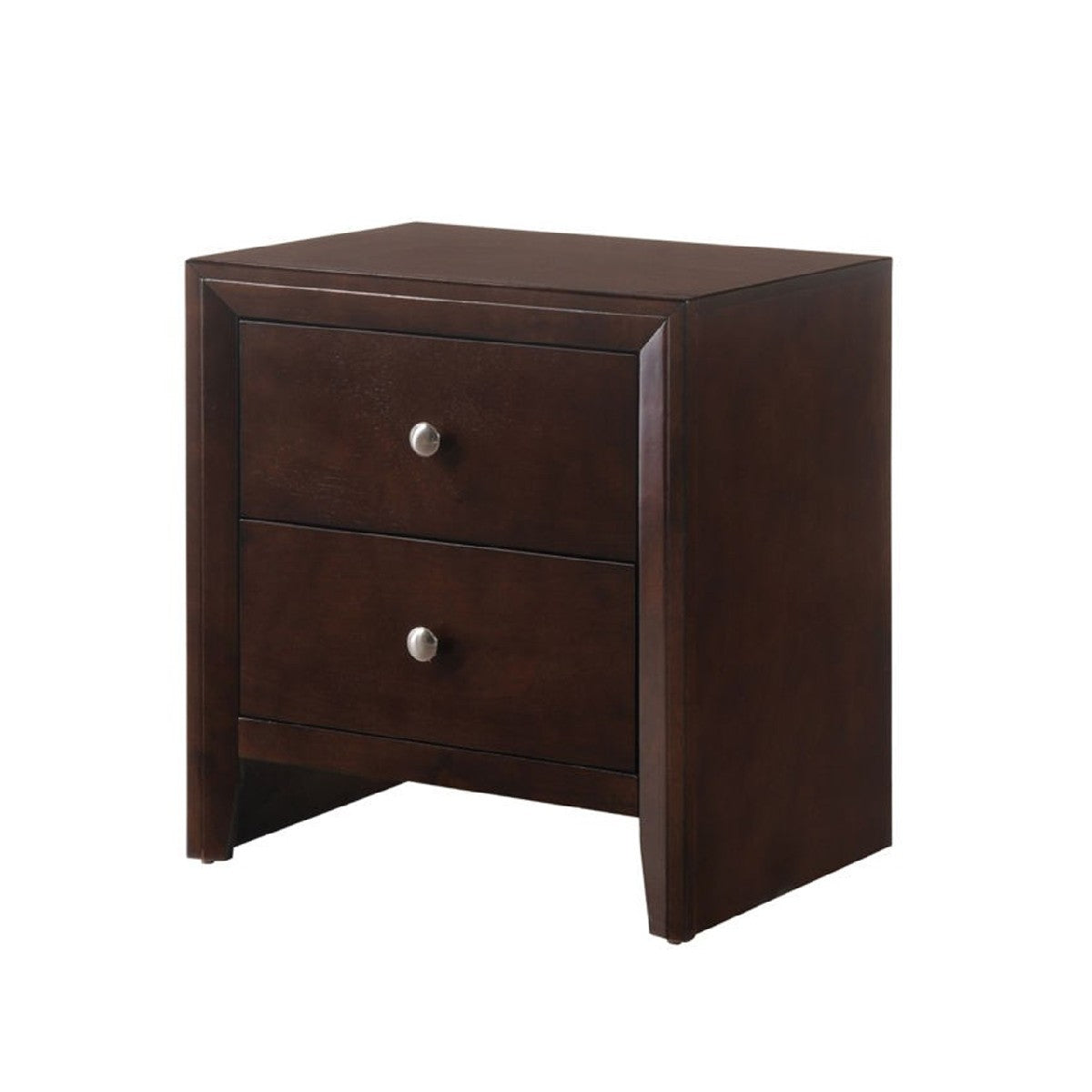Grained cherry-brown wooden nightstand with 2 drawers and sled base, Benzara