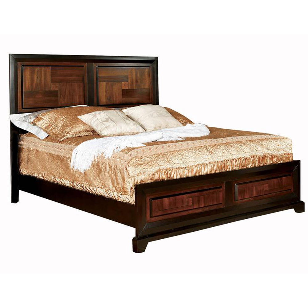 Transitional Style Eastern King Wooden Parquet Design Bed, Brown — Chic Home-Decor