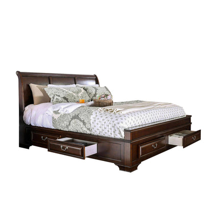 Transitional Wooden Bed with Multiple Bottom Drawers – Brown