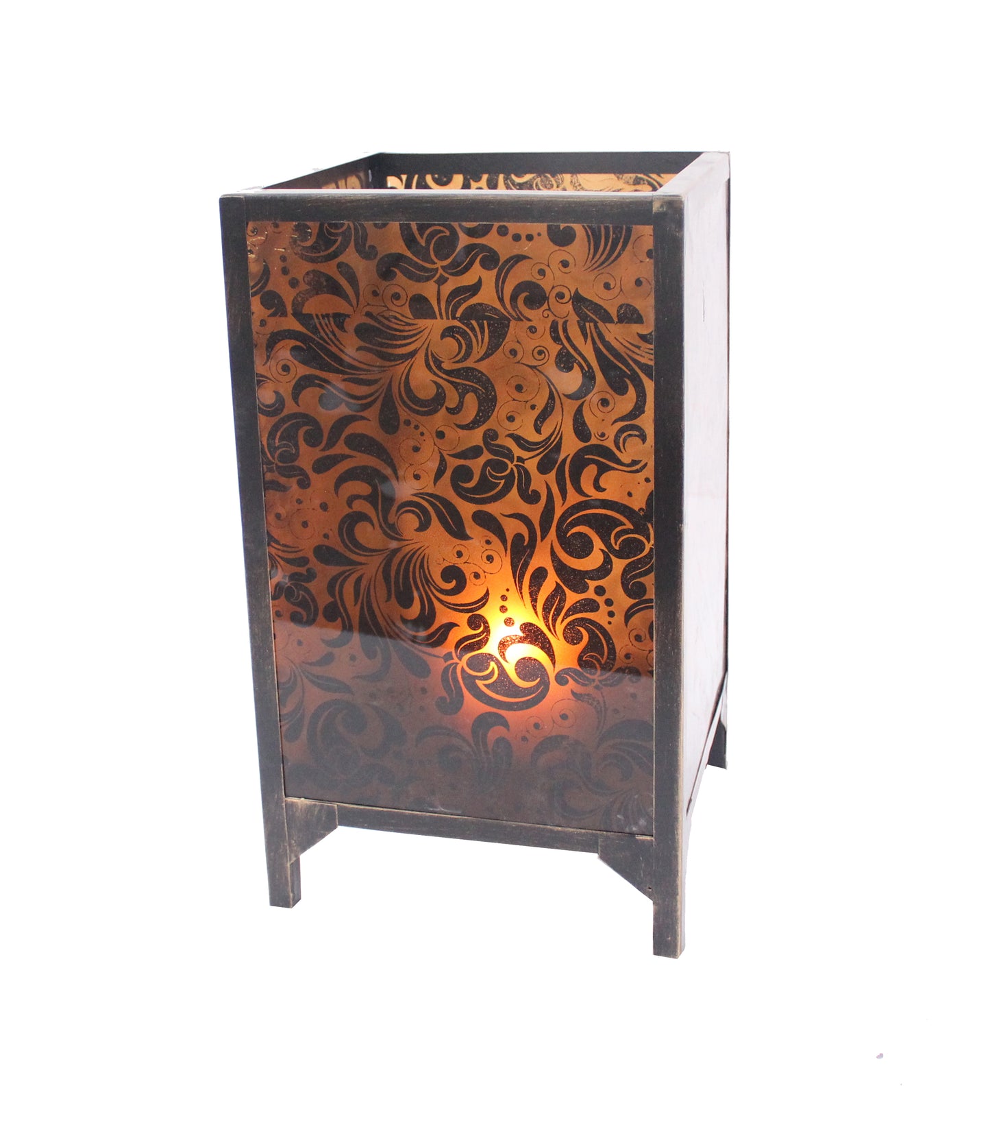 Cuboidal Metal and Glass Filigree Candleholder, Black and Clear — Chic Home-Decor