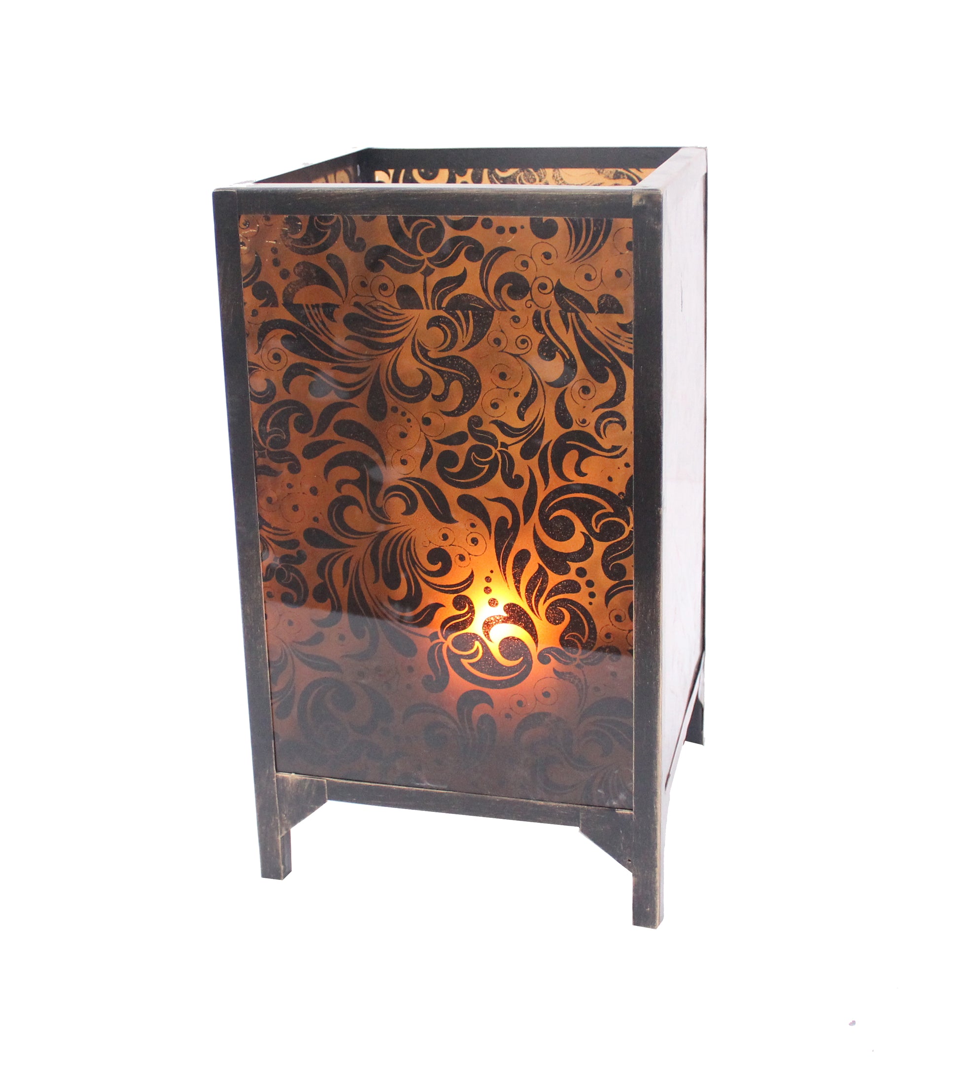 Cuboidal Metal and Glass Filigree Candleholder, Black and Clear — Chic Home-Decor