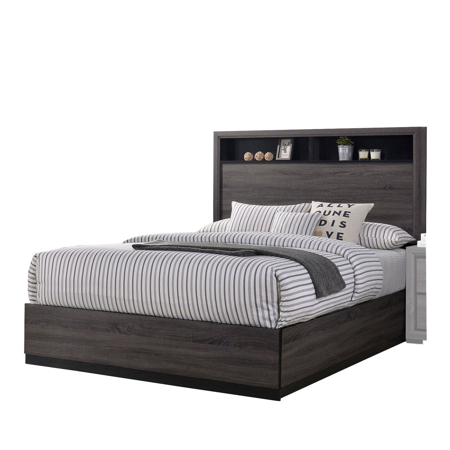 Transitional Wooden Queen Size Platform Bed with Bookcase Headboard, Gray — Chic Home-Decor