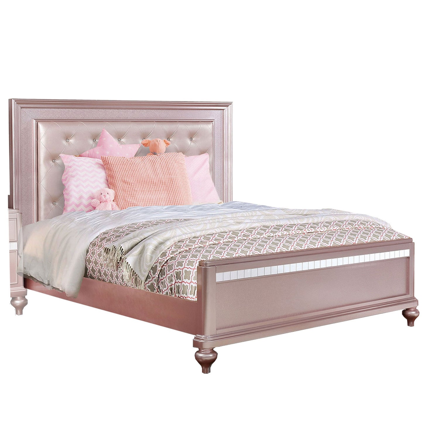 Button Tufted Full Size Bed with Leatherette Headboard, Rose Gold — Chic Home-Decor