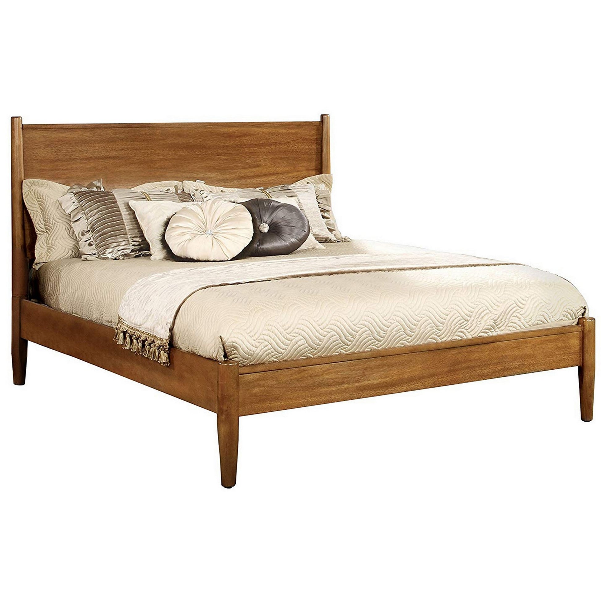 Wooden California King Size Bed with Panel Headboard, Oak Brown — Chic Home-Decor