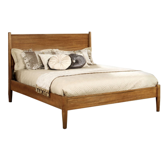 Wooden Full Size Bed with Panel Headboard, Oak Brown — Chic Home-Decor
