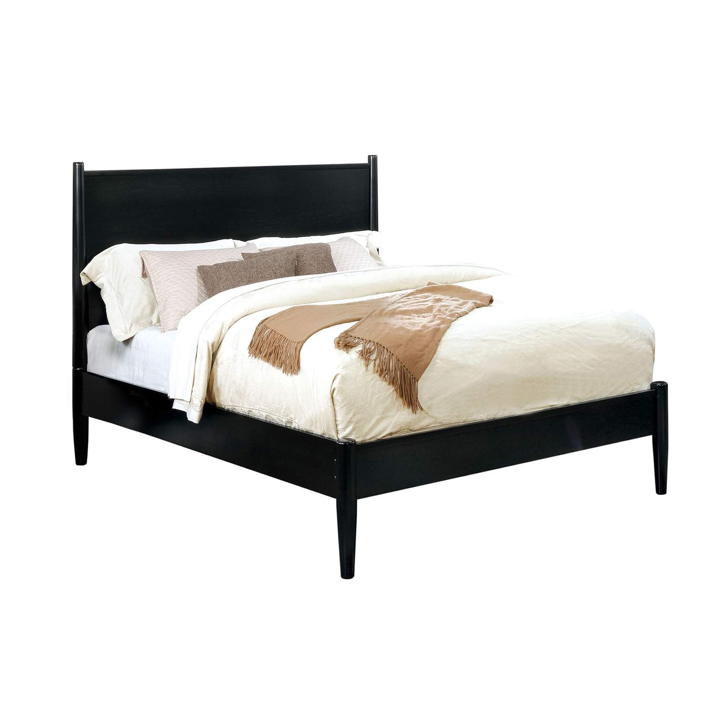 Wooden Eastern King Size Bed with Panel Headboard, Black — Chic Home-Decor