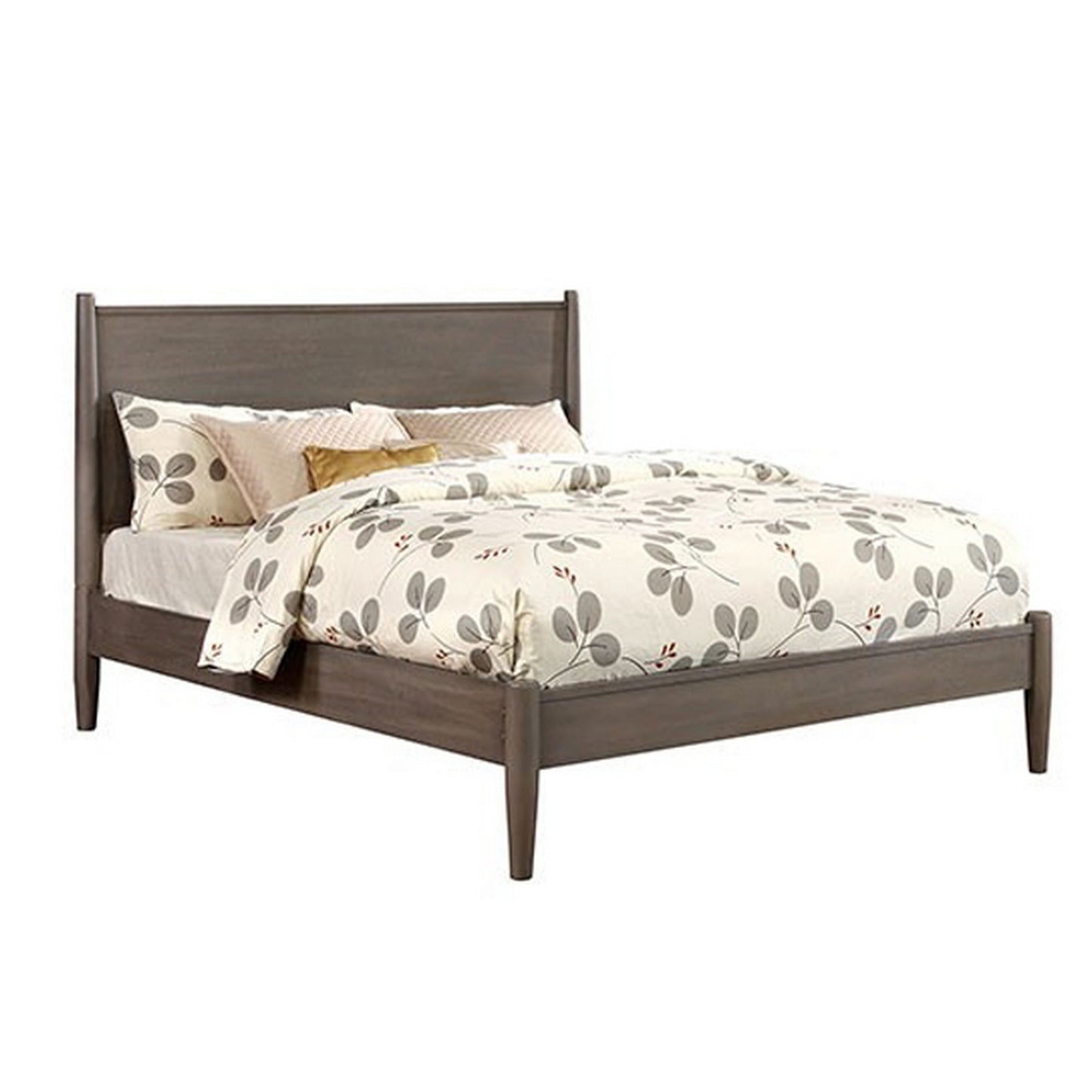Wooden Eastern King Size Bed with Panel Headboard, Gray — Chic Home-Decor