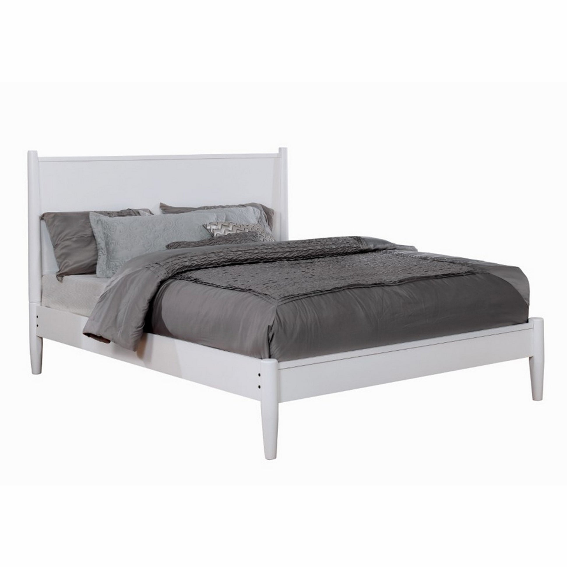 Wooden California King Size Bed with Panel Headboard, White — Chic Home-Decor