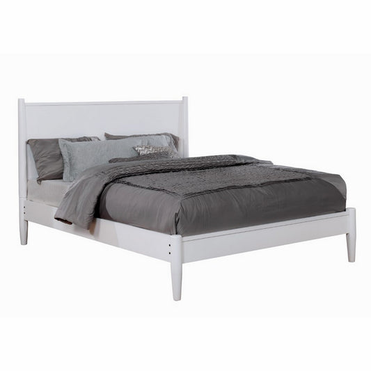 Wooden California King Size Bed with Panel Headboard, White — Chic Home-Decor