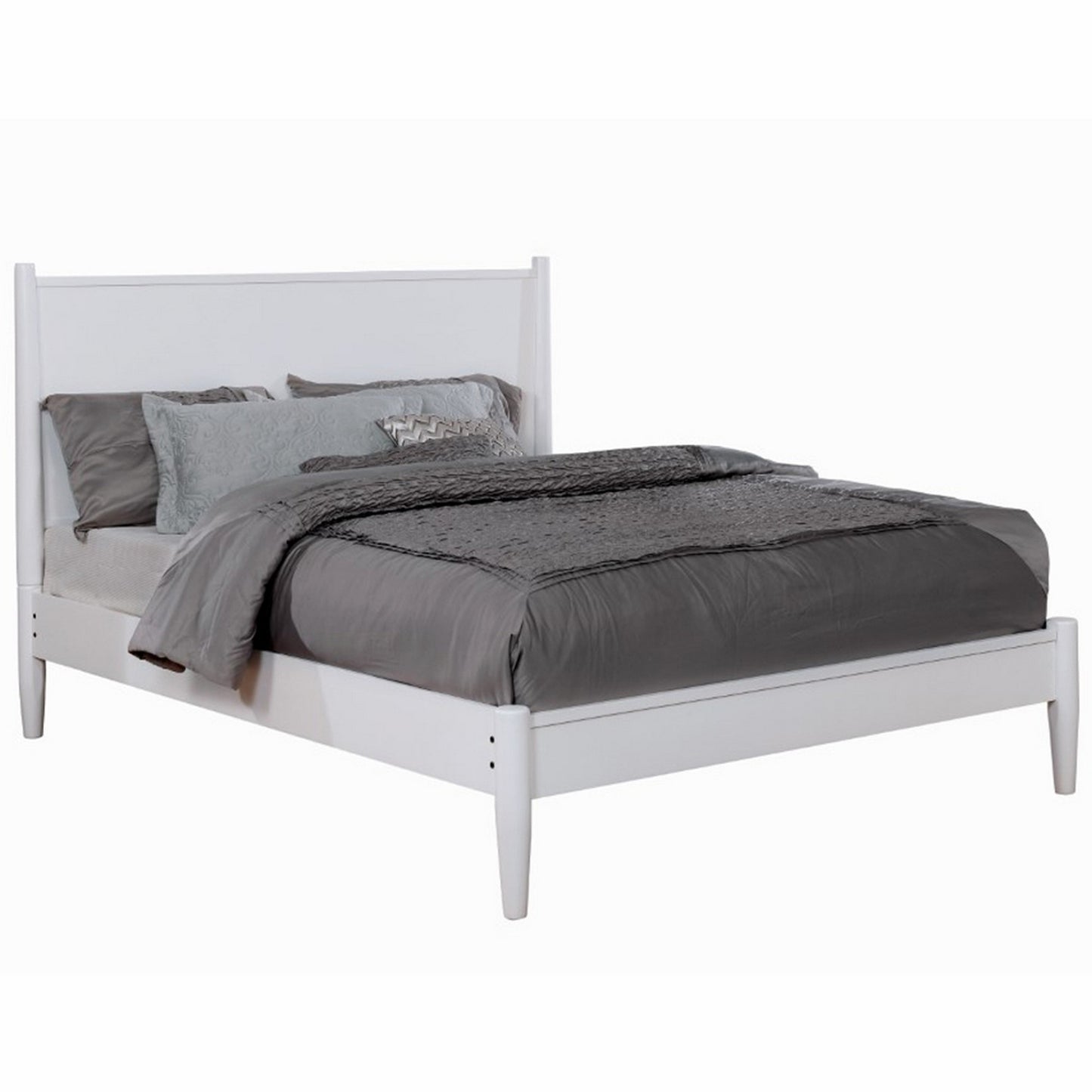 Wooden Eastern King Size Bed with Panel Headboard, White — Chic Home-Decor