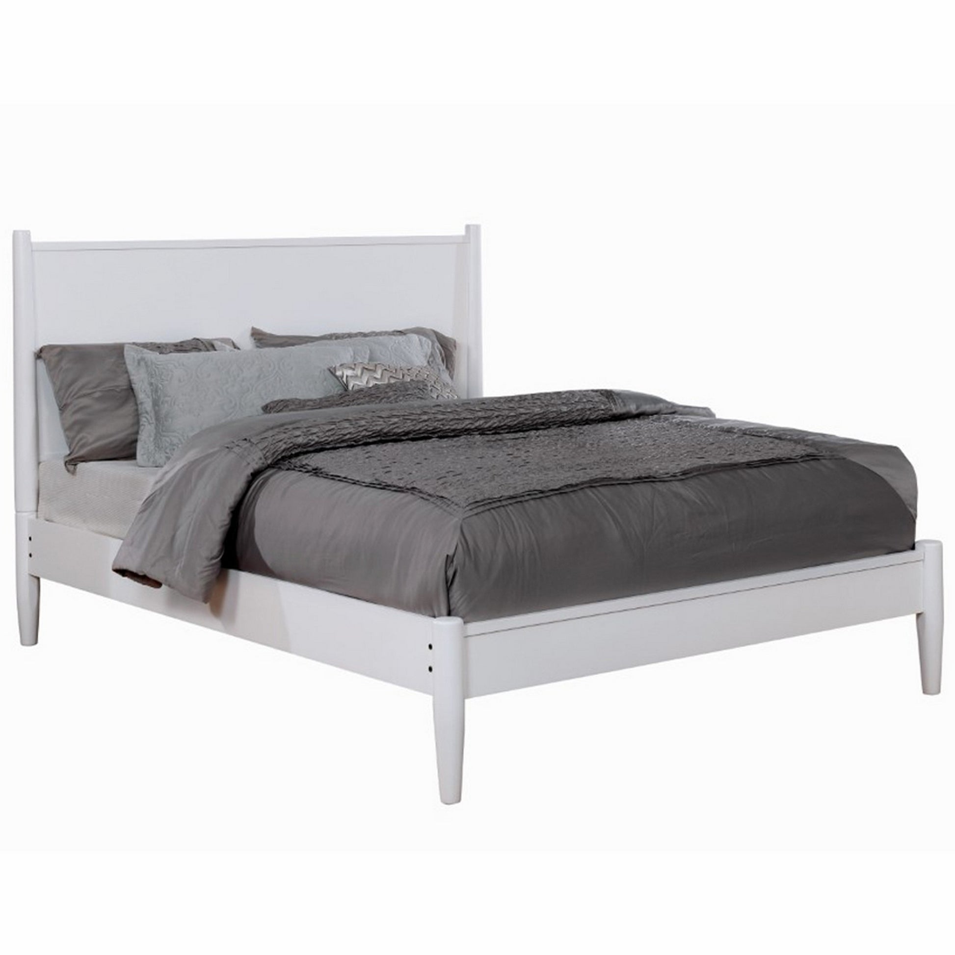Wooden Eastern King Size Bed with Panel Headboard, White — Chic Home-Decor