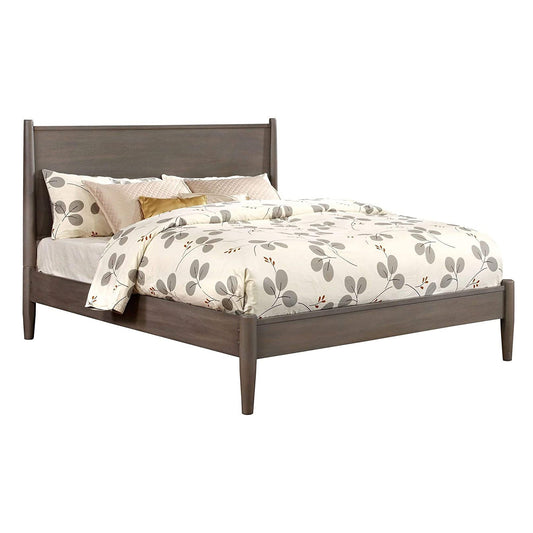 Mid Century Modern Wood Queen Bed with Round Tapered Legs, Gray — Chic Home-Decor