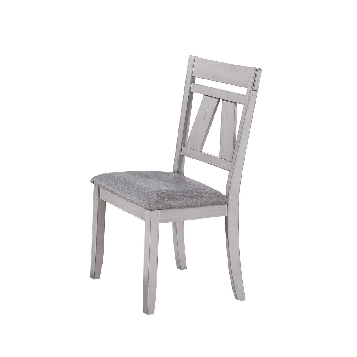 Wooden side chair with fabric upholstered seat, white and gray, set of 2