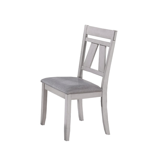 Wooden side chair with fabric upholstered seat, white and gray, set of 2