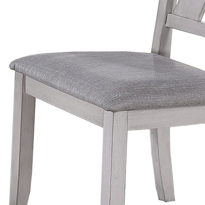 Wooden Side Chair with Fabric Upholstered Seat, Set of 2, White and Gray