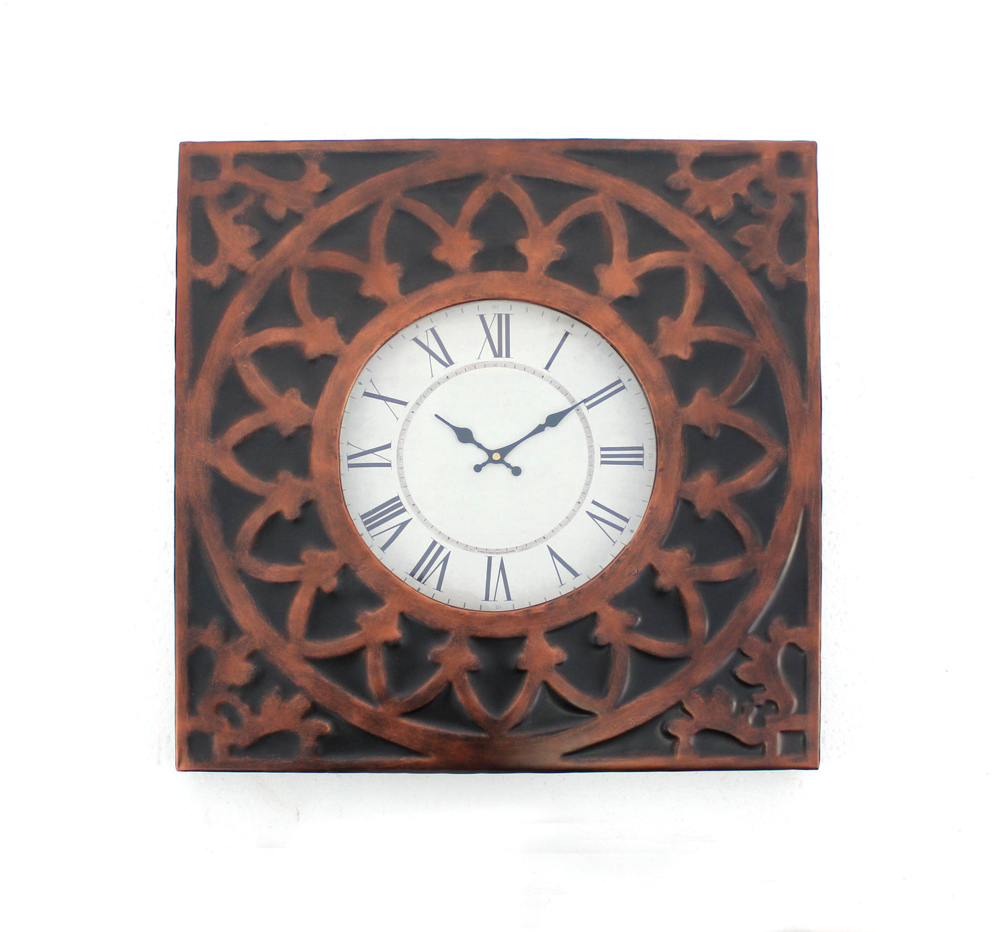 Baroque Design Metal Wall Clock Set of 2 with Roman Numerals, Brown and Black — Chic Home-Decor