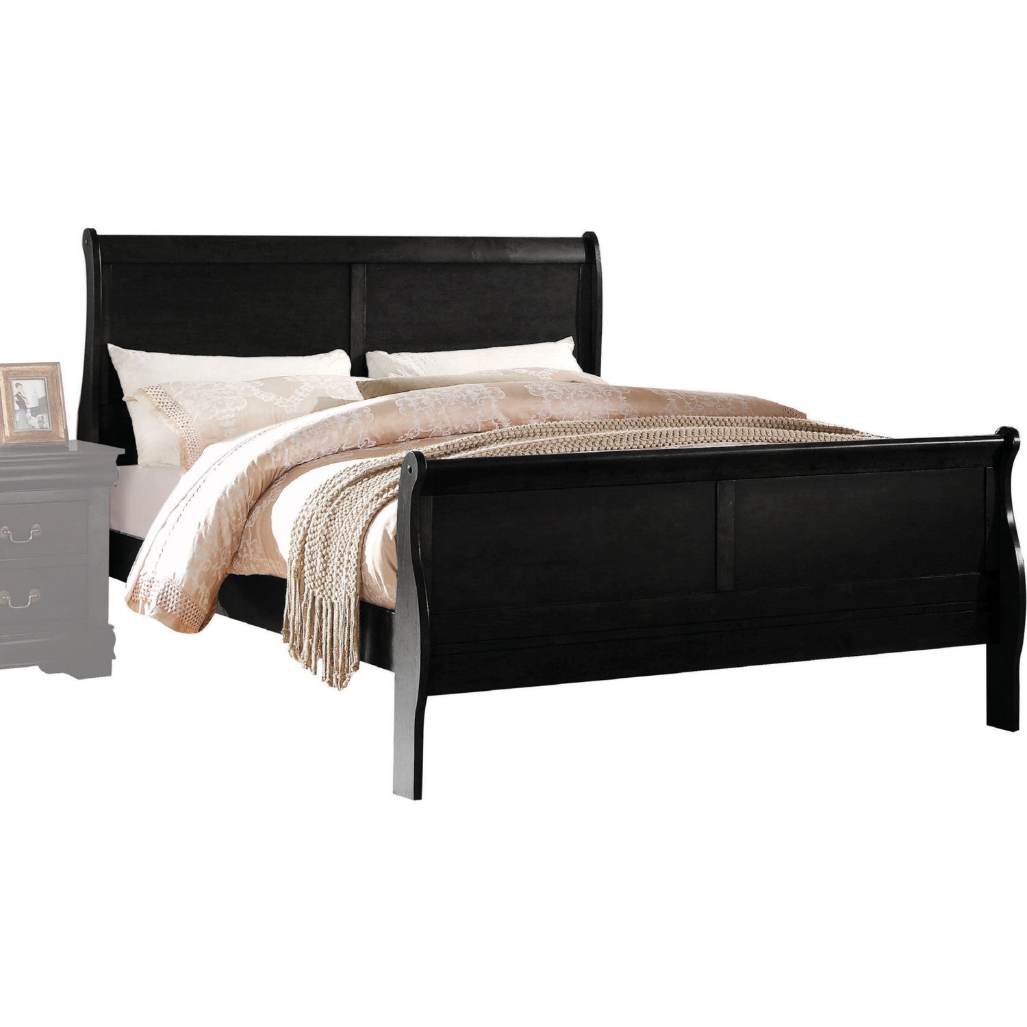 Transitional Panel Design Sleigh Eastern King Size Bed, Black — Chic Home-Decor