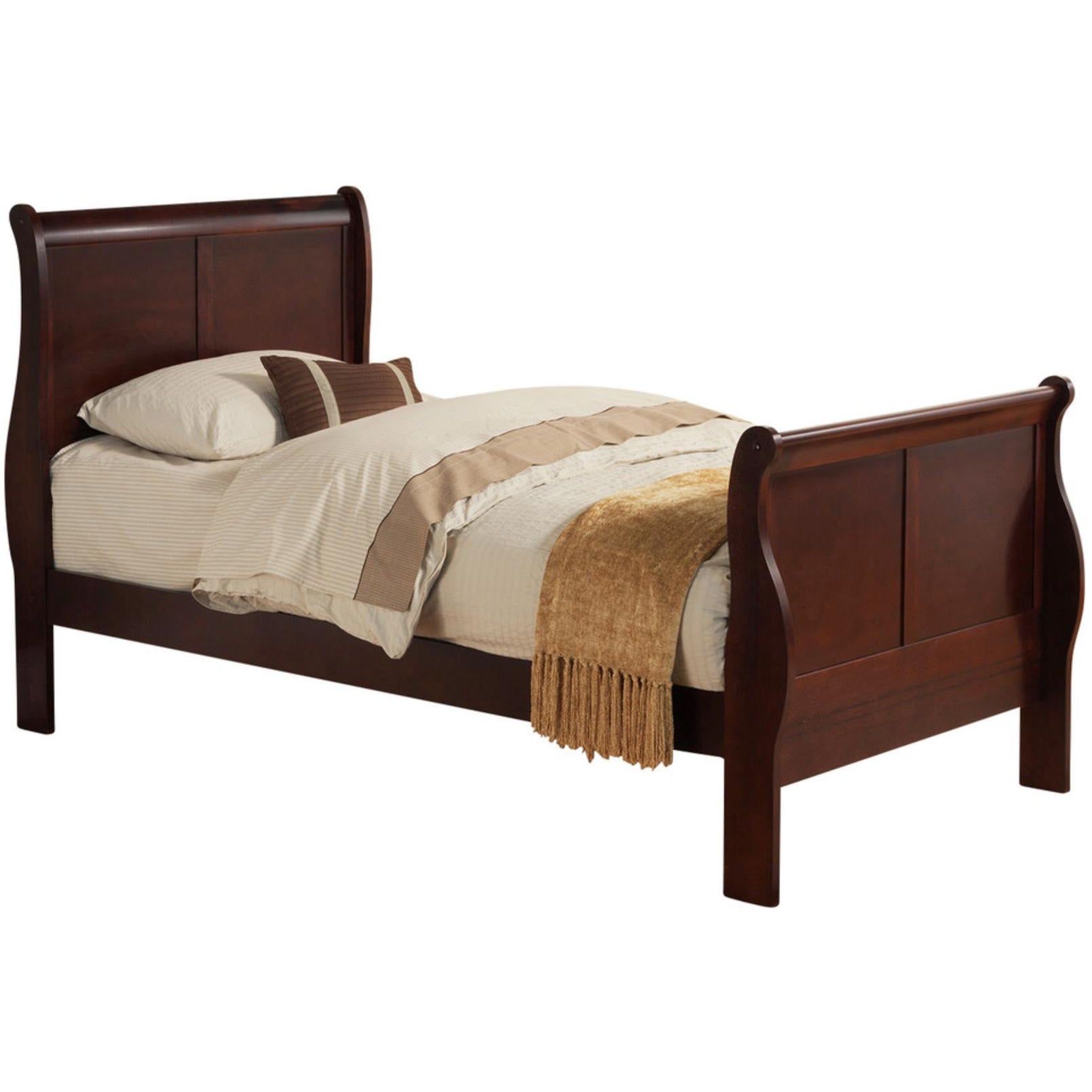 Transitional Panel Design Sleigh Twin Size Bed, Cherry Brown — Chic Home-Decor