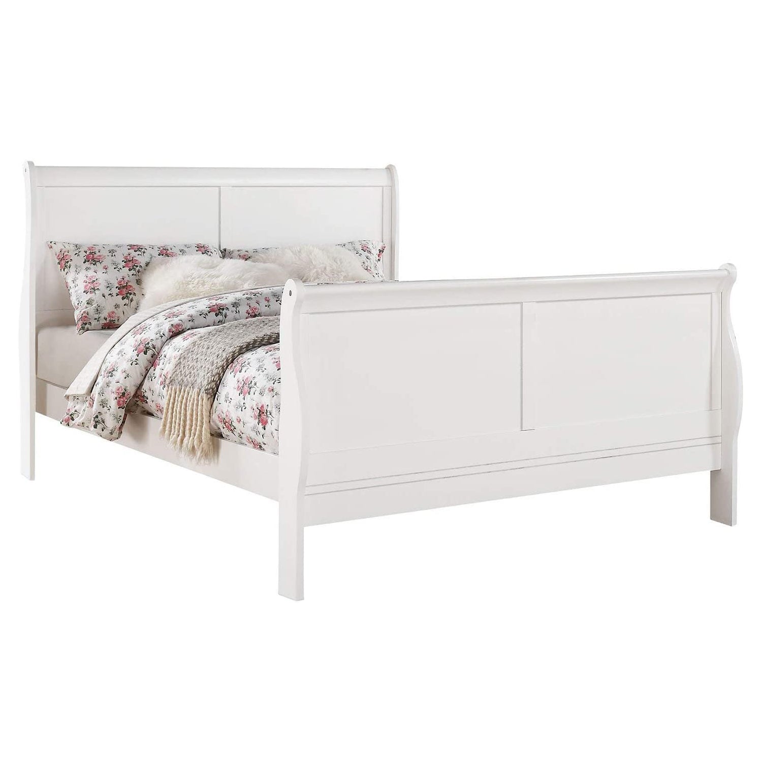 Transitional Panel Design Sleigh Eastern King Size Bed, White — Chic Home-Decor