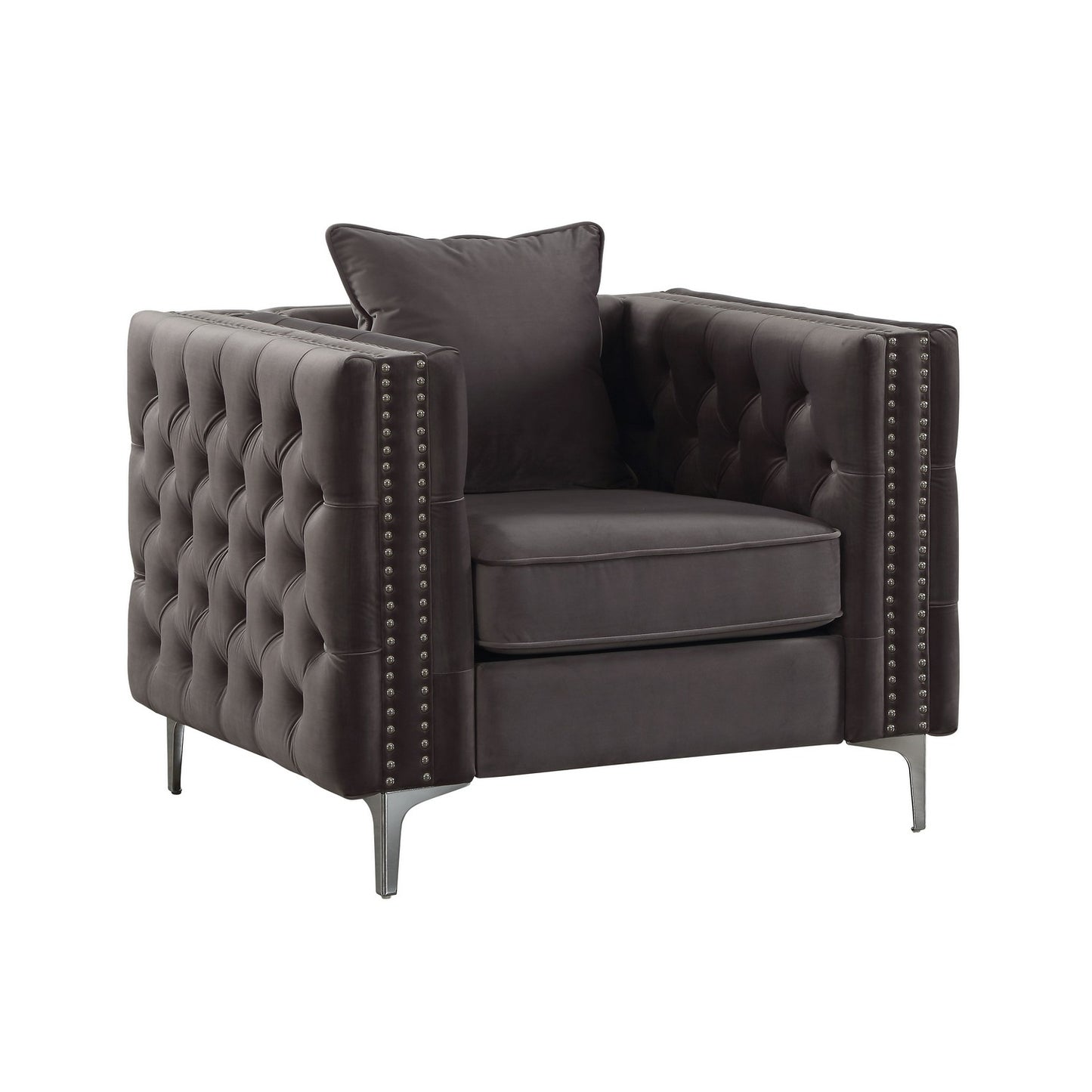 Fabric Upholstered Wooden Sofa Chair with Throw Pillow, Gray — Chic Home-Decor