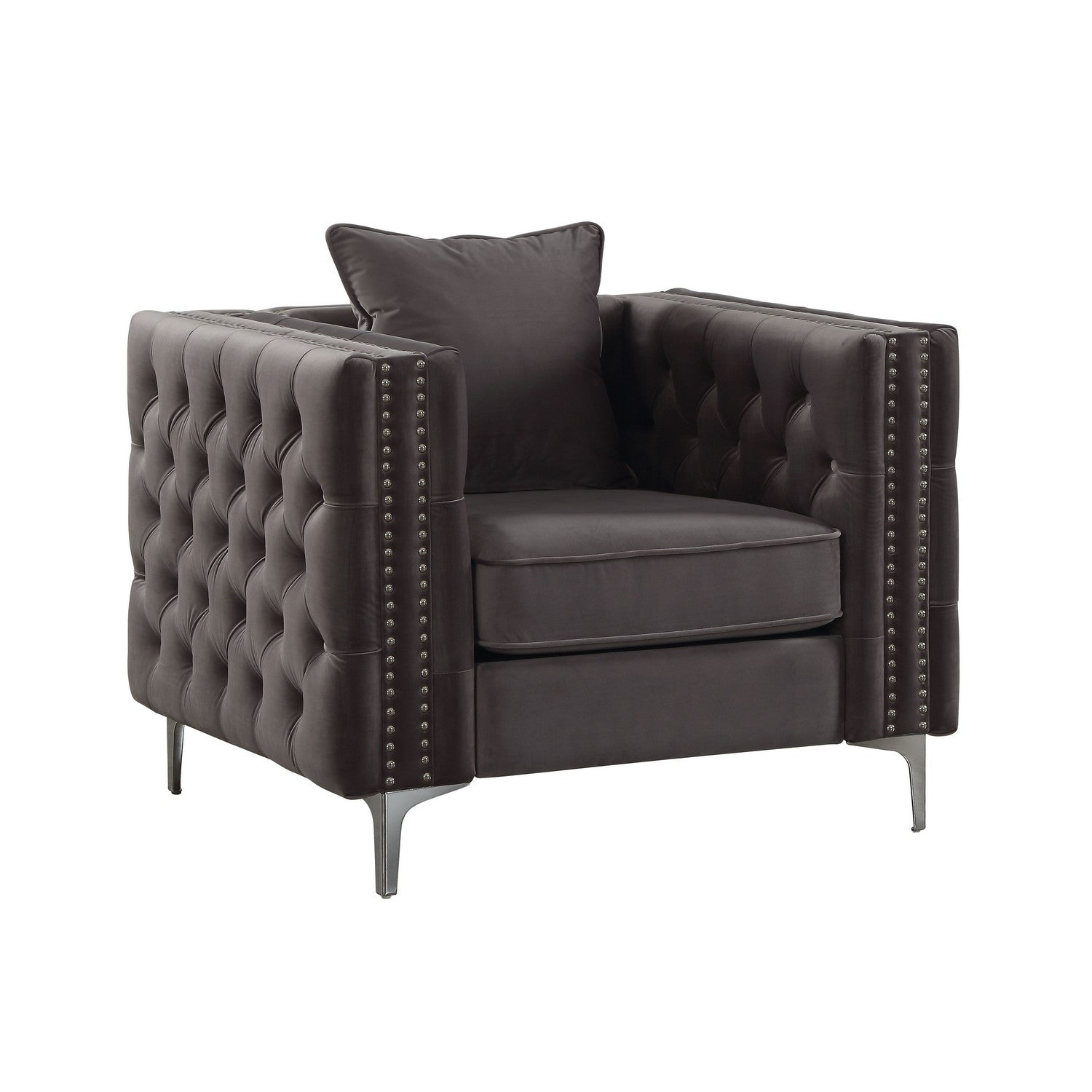 Fabric Upholstered Wooden Sofa Chair with Throw Pillow, Gray — Chic Home-Decor