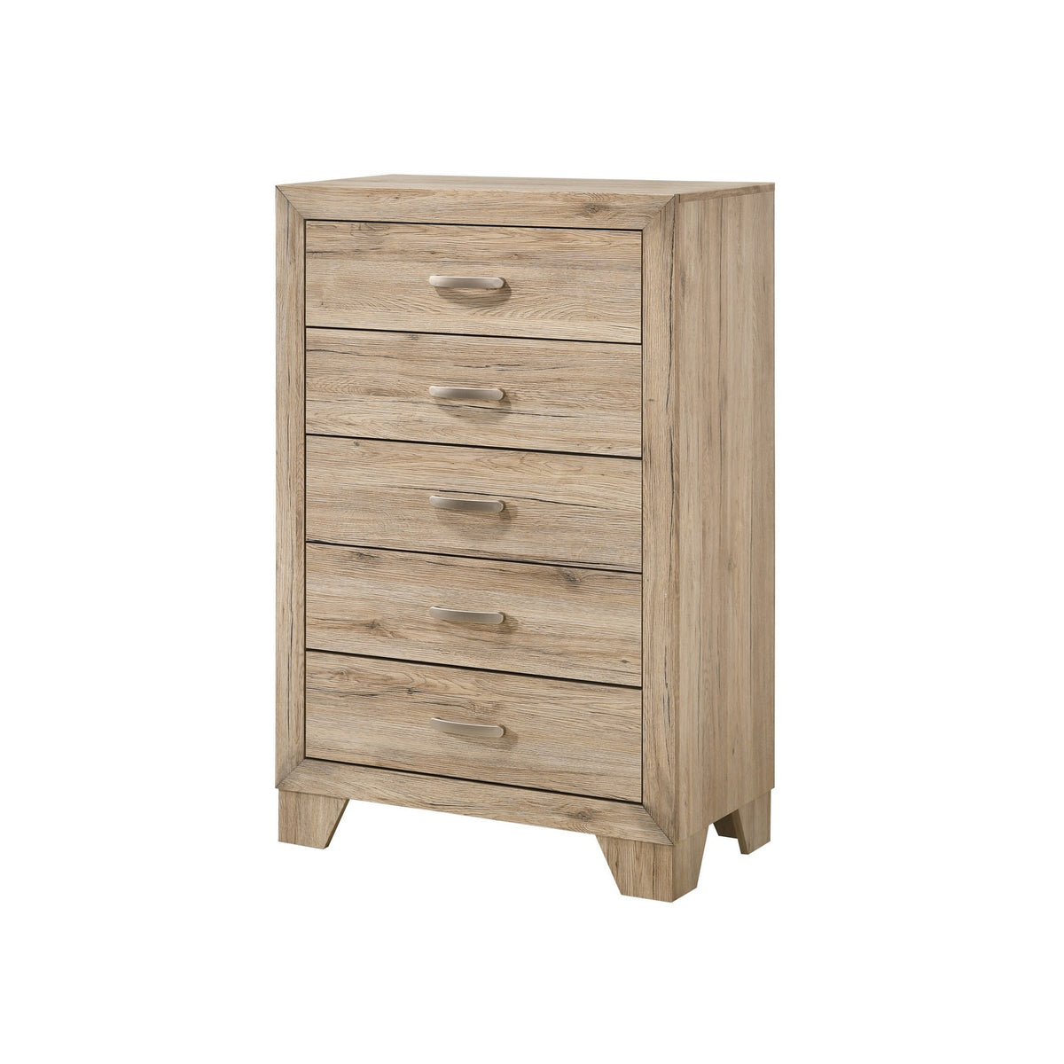 Wooden chest with 5 drawers, brown finish, metal handles