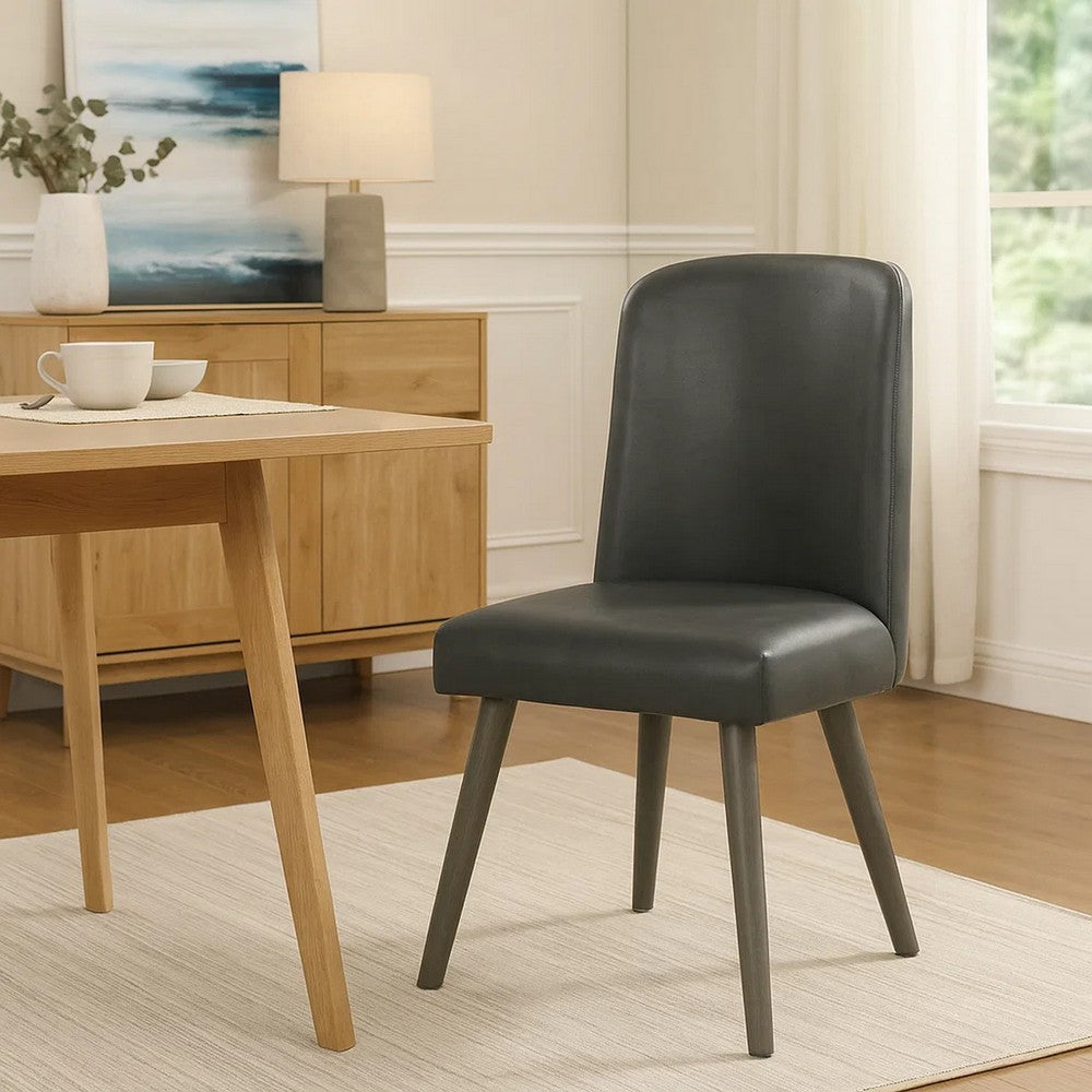 Leatherette Dining Chair with Splayed Wooden Legs, Set of  2, Gray